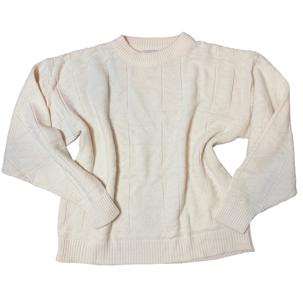 Le Tigre Men's Cream Cable Knit‎ Mock Neck Sweater Made in USA Size M